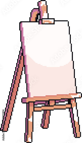 pixel illustration of art easel with blank canvas