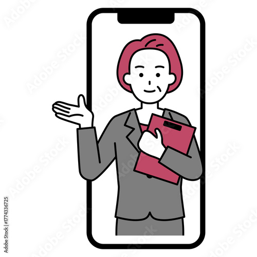 スマホでオンラインカウンセリングをするベテランのカウンセラーの女性