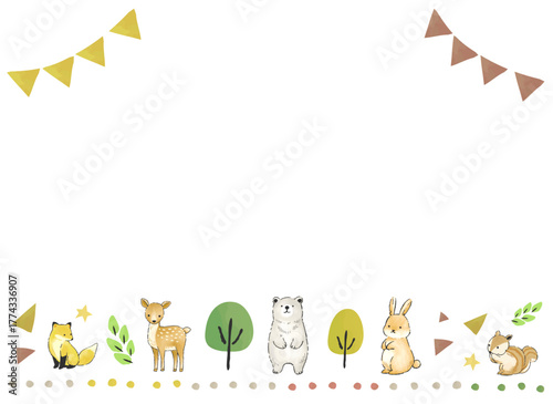 手描き動物達のガーランドフレーム