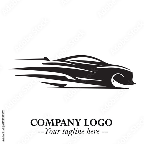 Car Running Fast Logo Symbol in Black on the White Background with Dynamic Speed Design