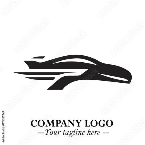 Car Running Fast Logo Symbol in Black on the White Background with Dynamic Speed Design