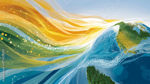 Celestial Earth: The Earth gracefully transitions from blue and green to a burst of warm yellow and orange, capturing the transition from day to night.