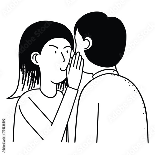 A silhouette of a person whispering a secret to another, representing communication, gossip, trust, and intimacy.