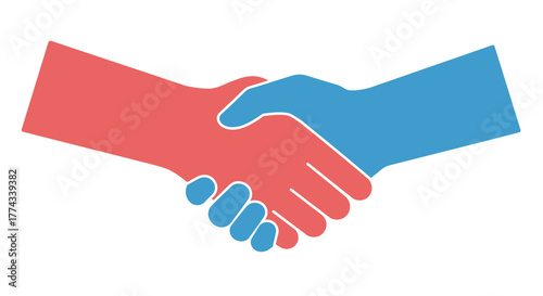 A graphic illustration of two hands shaking in a friendly gesture