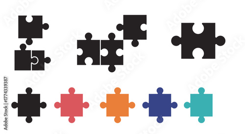 Various puzzle pieces in different colors and shapes are displayed
