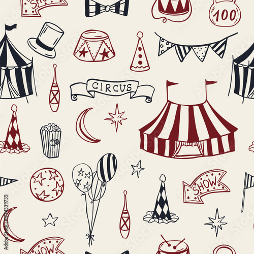 Hand drawn doodle circus seamless pattern