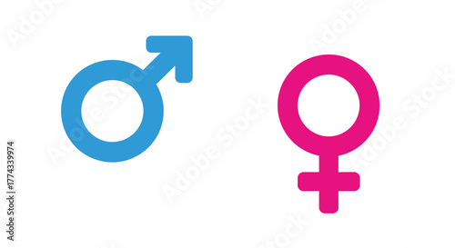 Male and female gender symbols in blue and pink colors displayed