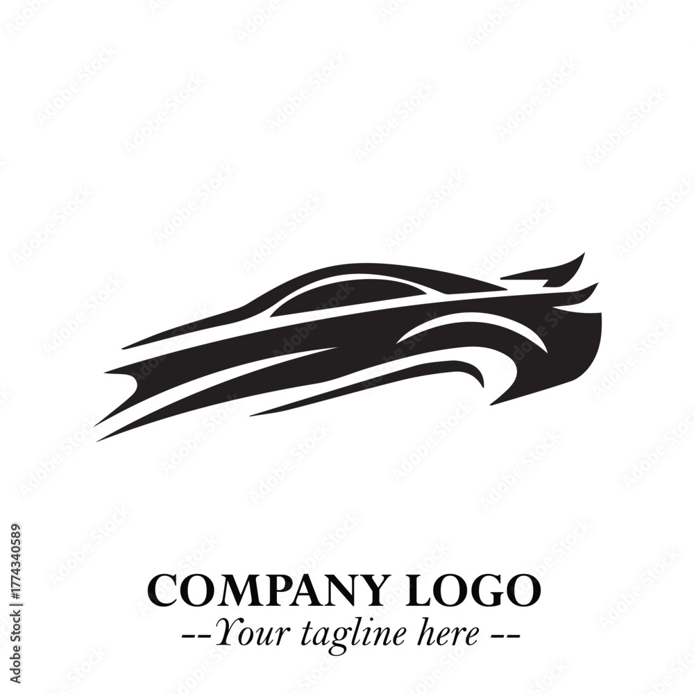 Obraz premium Car Running Fast Logo Symbol in Black on the White Background with Dynamic Speed Design