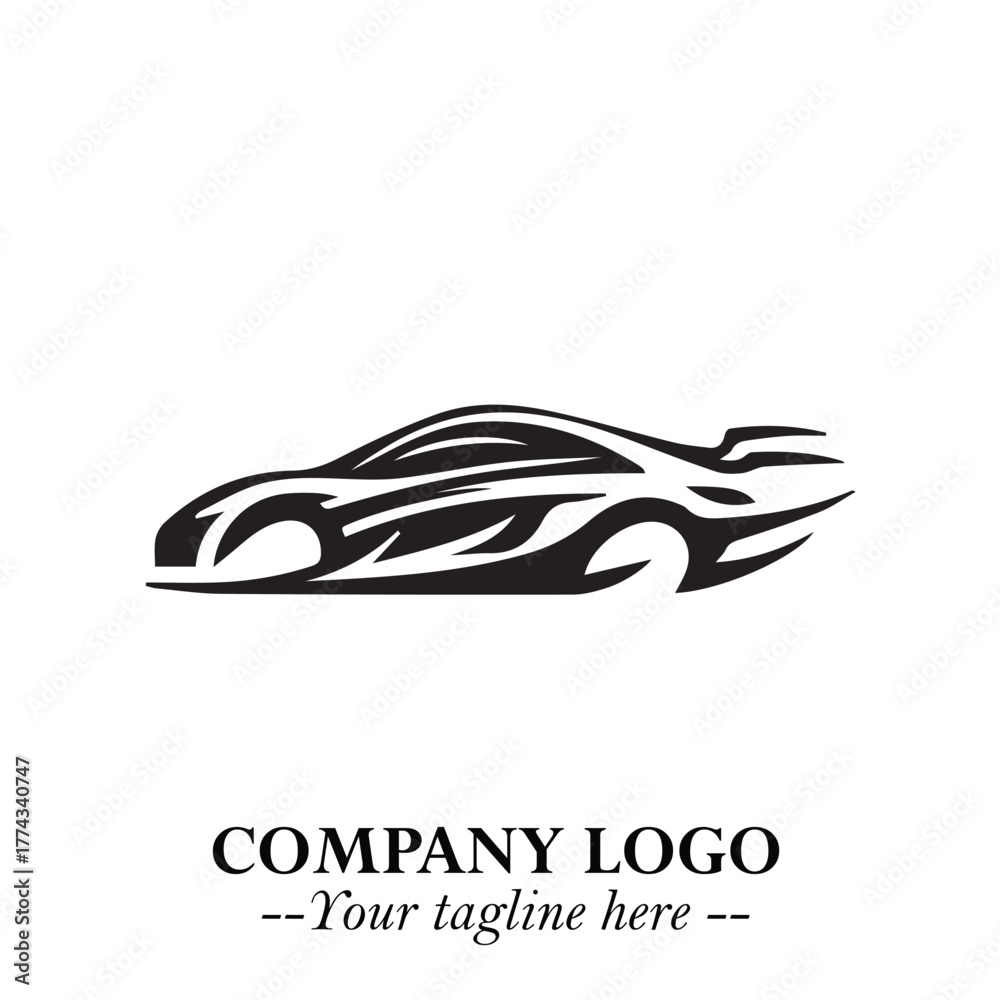 Obraz premium Car Running Fast Logo Symbol in Black on the White Background with Dynamic Speed Design