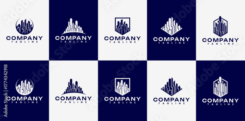 Modern city skyscraper building logo design set
