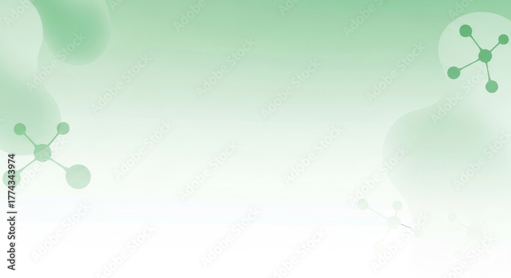 Obraz premium Abstract green background with molecular shapes and gradient bubbles for technology or science themes