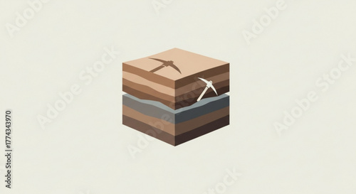 Explore geological layers with mining pickaxe illustration for geology and mining themed presentations and designs