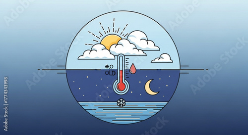 Weather temperature forecast sun moon clouds day night cold hot climate change illustration icon vector