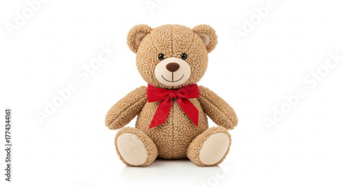 Cute teddy bear plush toy with red bow for kids and collectors stuffed animal adorable soft gift present