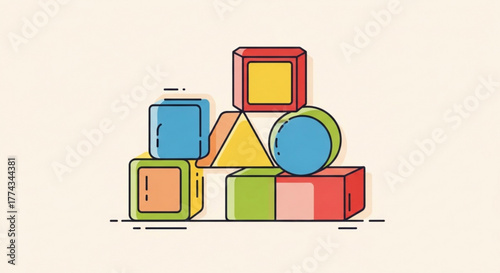 Colorful geometric shapes educational toy blocks for children learning and creative play design vector