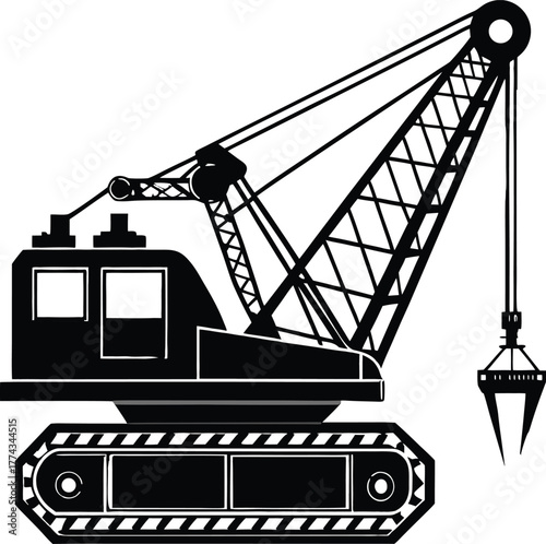 Tracked Crane Grabber Silhouette Heavy Lifting Vector Icon