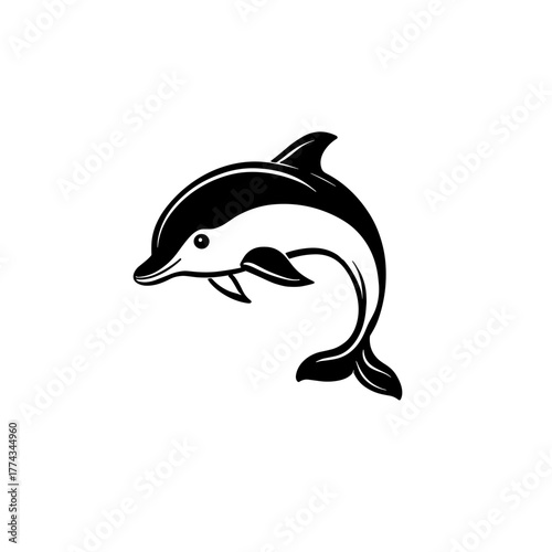 Dolphin. Dolphin simple black and white line art vector logo