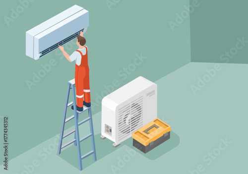 Technician Installing or Repairing Air Conditioner