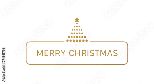 An elegant Merry Christmas greeting in gold text, framed below a minimalist Christmas tree made of dots and topped with a star.