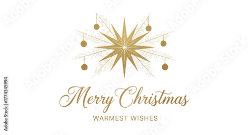 Elegant golden Christmas star design with festive ornaments and 