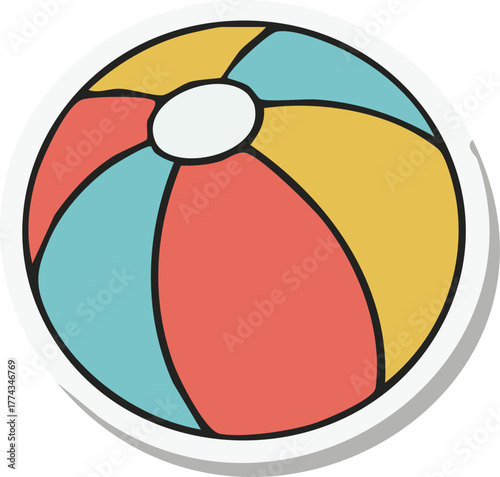 Colorful beach ball floating on clear blue water during summer vacation, creating a playful and carefree atmosphere for relaxation and fun in the sun.