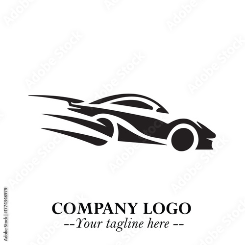 Car Running Fast Logo Symbol in Black on the White Background with Dynamic Speed Design