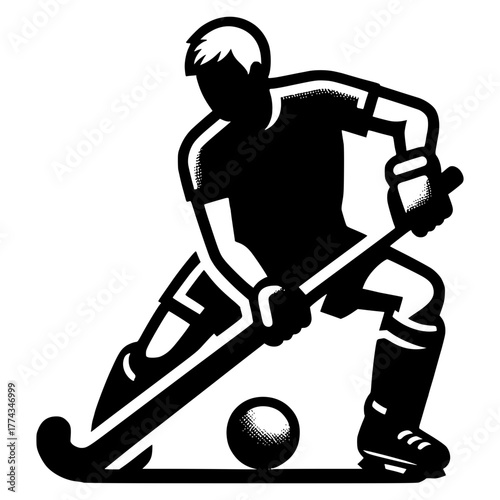 hockey stick player black vector icon with transparent background