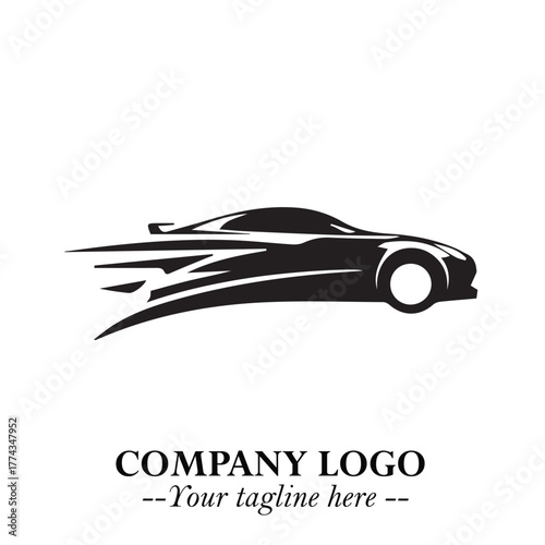 Car Running Fast Logo Symbol in Black on the White Background with Dynamic Speed Design