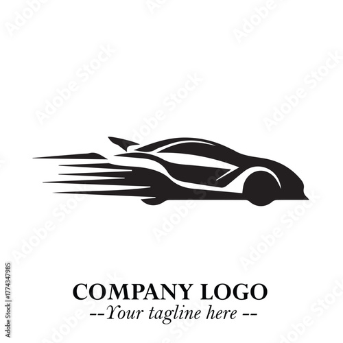 Car Running Fast Logo Symbol in Black on the White Background with Dynamic Speed Design