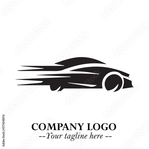 Car Running Fast Logo Symbol in Black on the White Background with Dynamic Speed Design