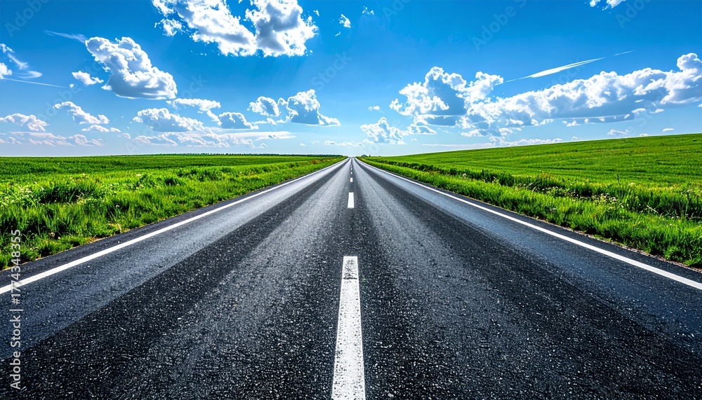 Fototapeta premium Straight road through green fields