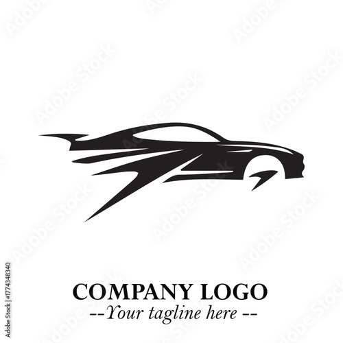 Car Running Fast Logo Symbol in Black on the White Background with Dynamic Speed Design