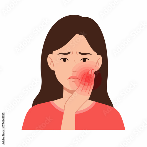 Flat Illustration Woman Suffering from a Terrible Toothache Health Problem