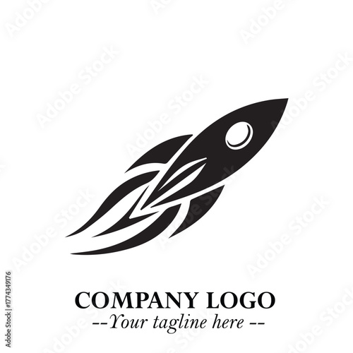 Rocket Logo Symbol in Black on the White Background with Modern Futuristic Space Design
