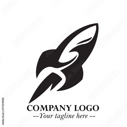 Rocket Logo Symbol in Black on the White Background with Modern Futuristic Space Design