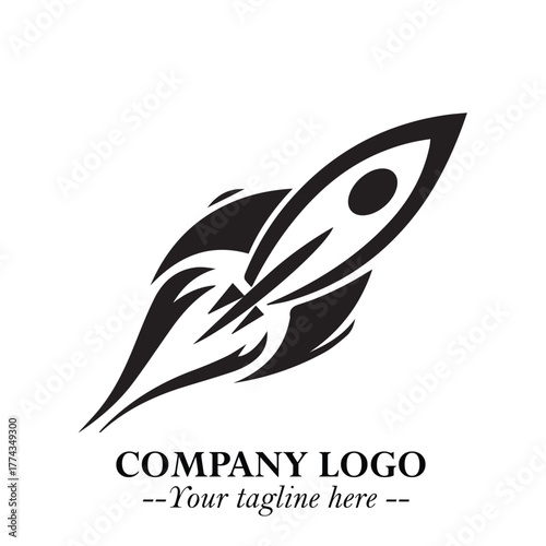 Rocket Logo Symbol in Black on the White Background with Modern Futuristic Space Design