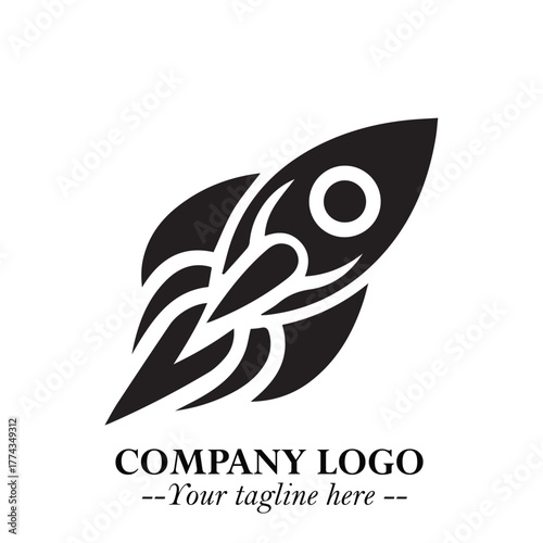 Rocket Logo Symbol in Black on the White Background with Modern Futuristic Space Design