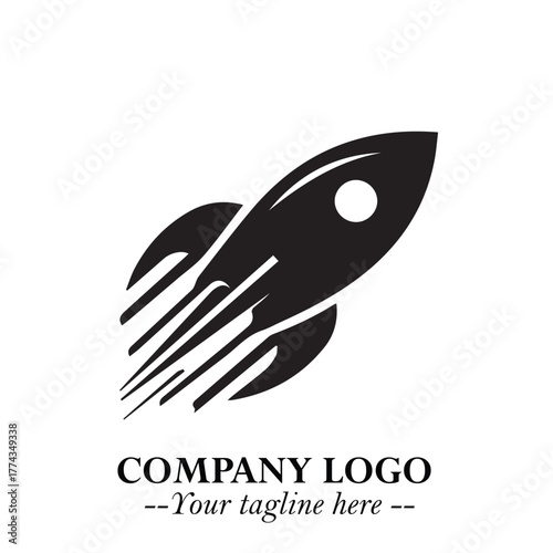 Rocket Logo Symbol in Black on the White Background with Modern Futuristic Space Design