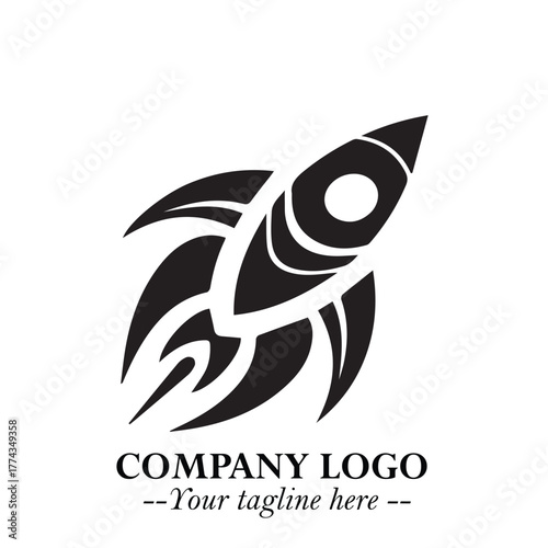 Rocket Logo Symbol in Black on the White Background with Modern Futuristic Space Design