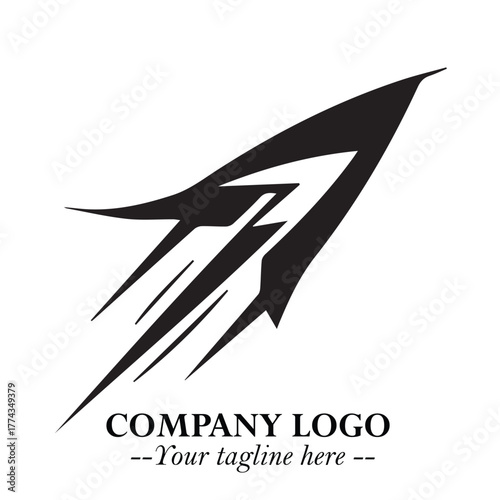 Rocket Logo Symbol in Black on the White Background with Modern Futuristic Space Design