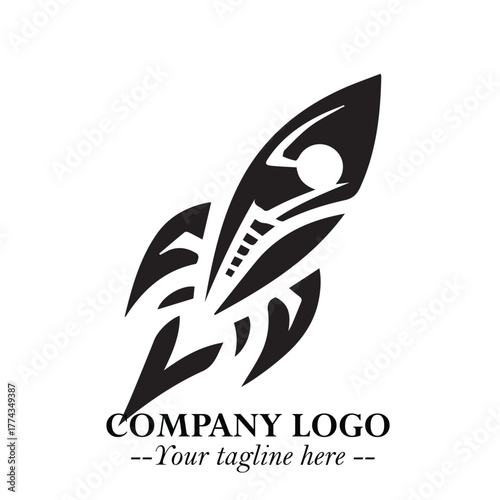 Rocket Logo Symbol in Black on the White Background with Modern Futuristic Space Design