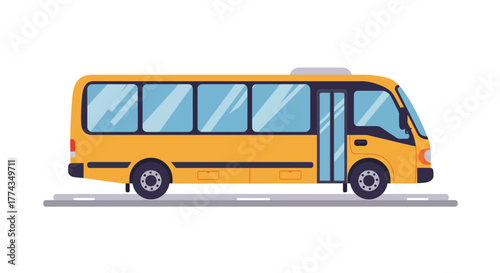 A bright yellow school bus illustration on a simple gray road
