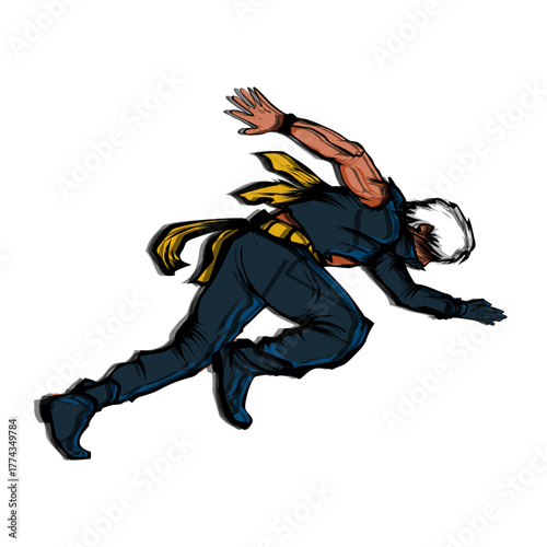 Dynamic comic book style character lunging forward in an action pose.
