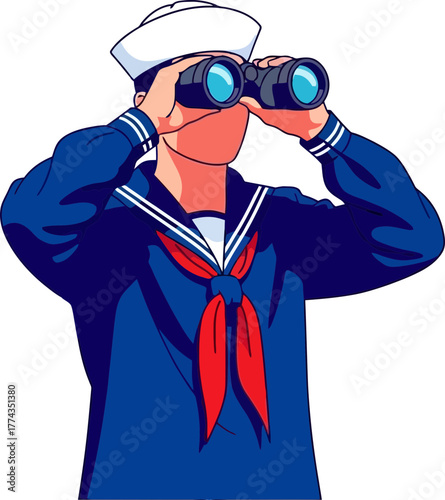 vigilant gaze through optics, charting courses toward distant shores