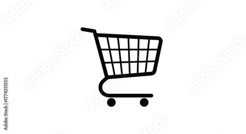 Simple black and white illustration of a shopping cart on white background