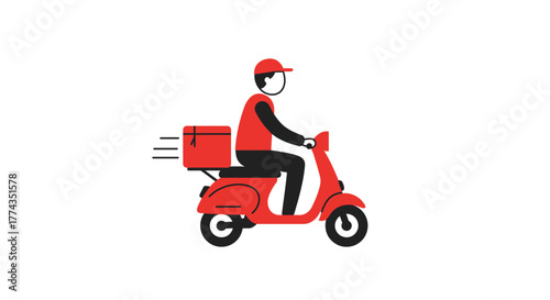 Delivery driver on a red scooter quick food transport illustration