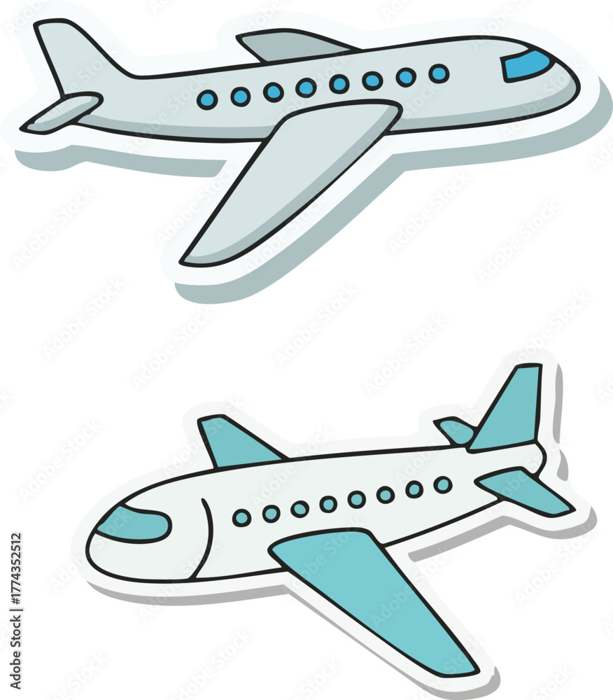 Naklejka premium Two airplanes flying upward in the bright sky, symbolizing travel and adventure with a sense of freedom and excitement.