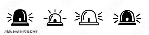 A collection of four different siren icons, each depicting a flashing light with radiating lines to symbolize emergency or alert.