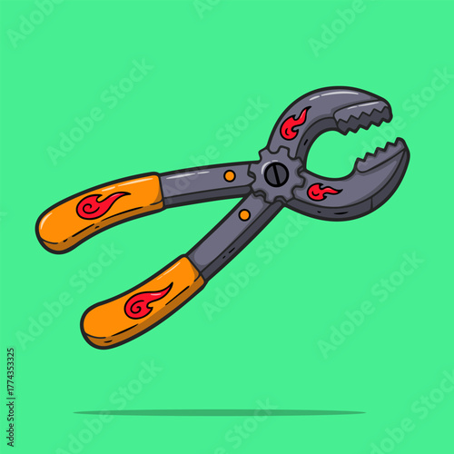 Forged iron tongs vector icon, a medieval blacksmith tool illustration for crafting assets and labor.