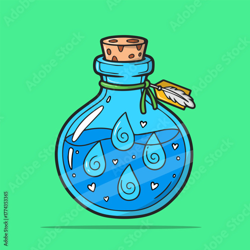 Glowing magic vial of phoenix tears illustration, a resurrection potion vector icon for game assets.